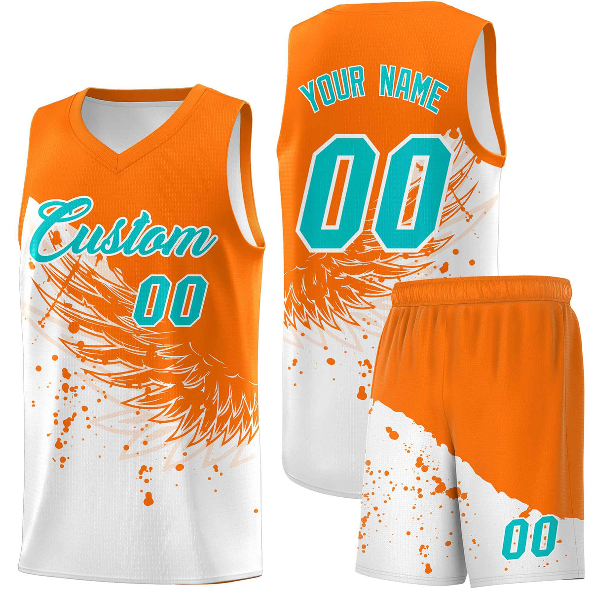 Custom White Orange Wing Pattern Sports Uniform Basketball Jersey| KXKSHOP