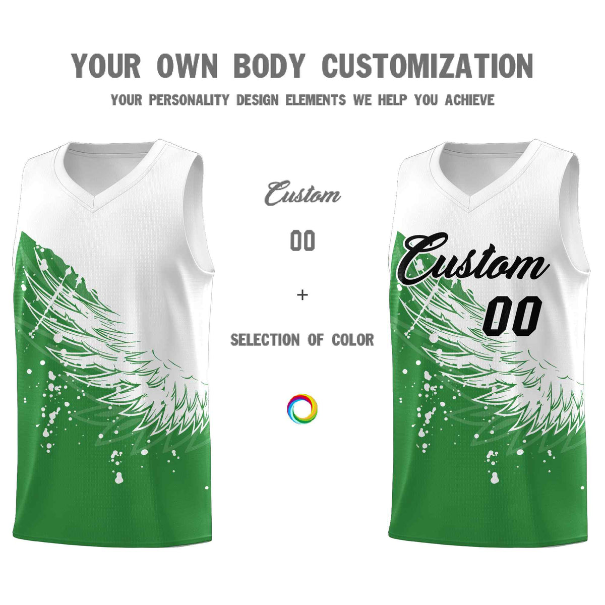 Custom Kelly Green White Wing Pattern Sports Uniform Basketball Jersey| KXKSHOP