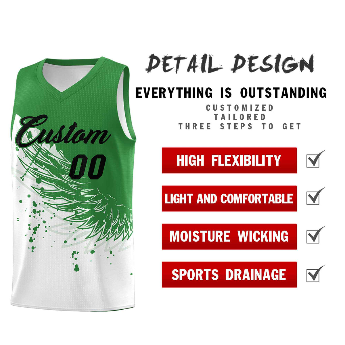 Custom White Kelly Green Wing Pattern Sports Uniform Basketball Jersey| KXKSHOP