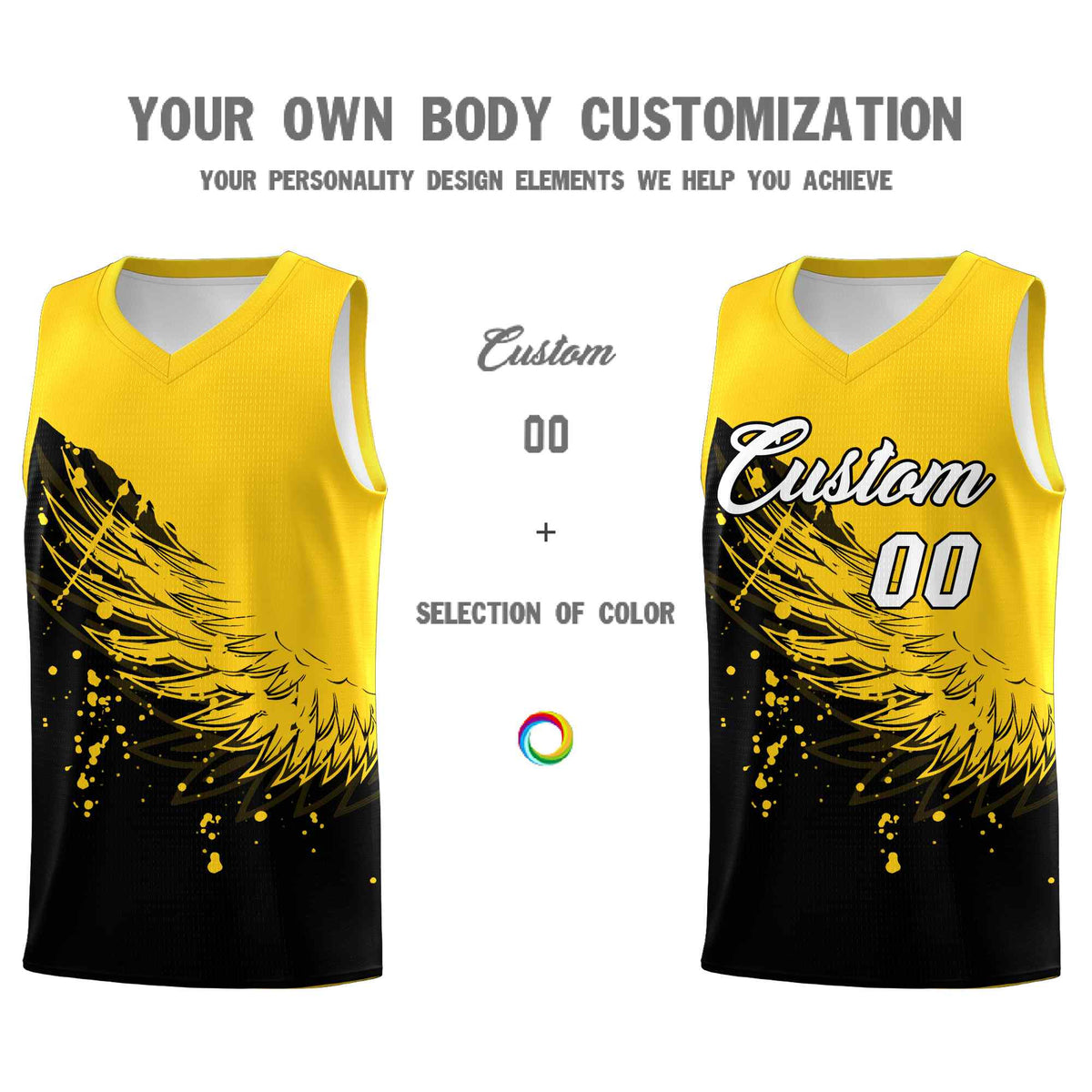 Custom Black Gold Wing Pattern Sports Uniform Basketball Jersey| KXKSHOP