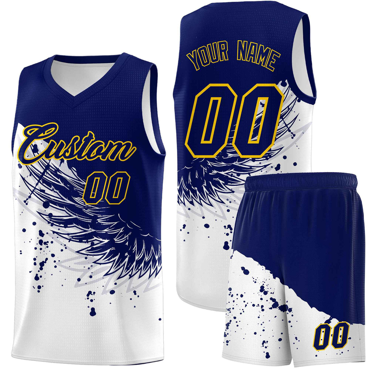 Custom White Navy Wing Pattern Sports Uniform Basketball Jersey| KXKSHOP