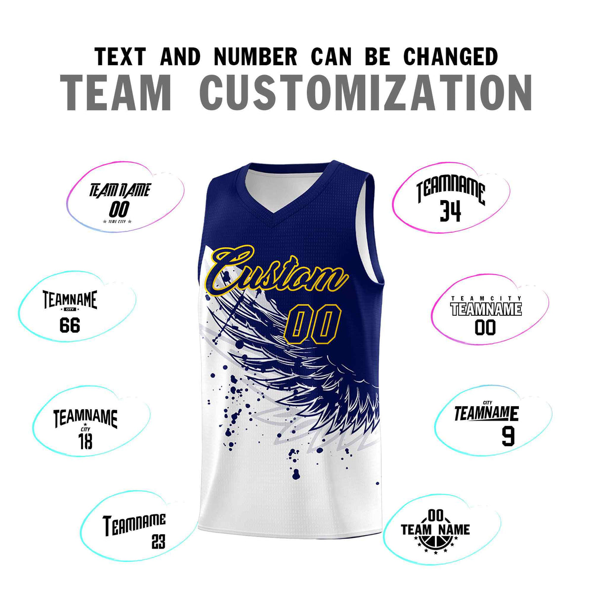 Custom White Navy Wing Pattern Sports Uniform Basketball Jersey| KXKSHOP