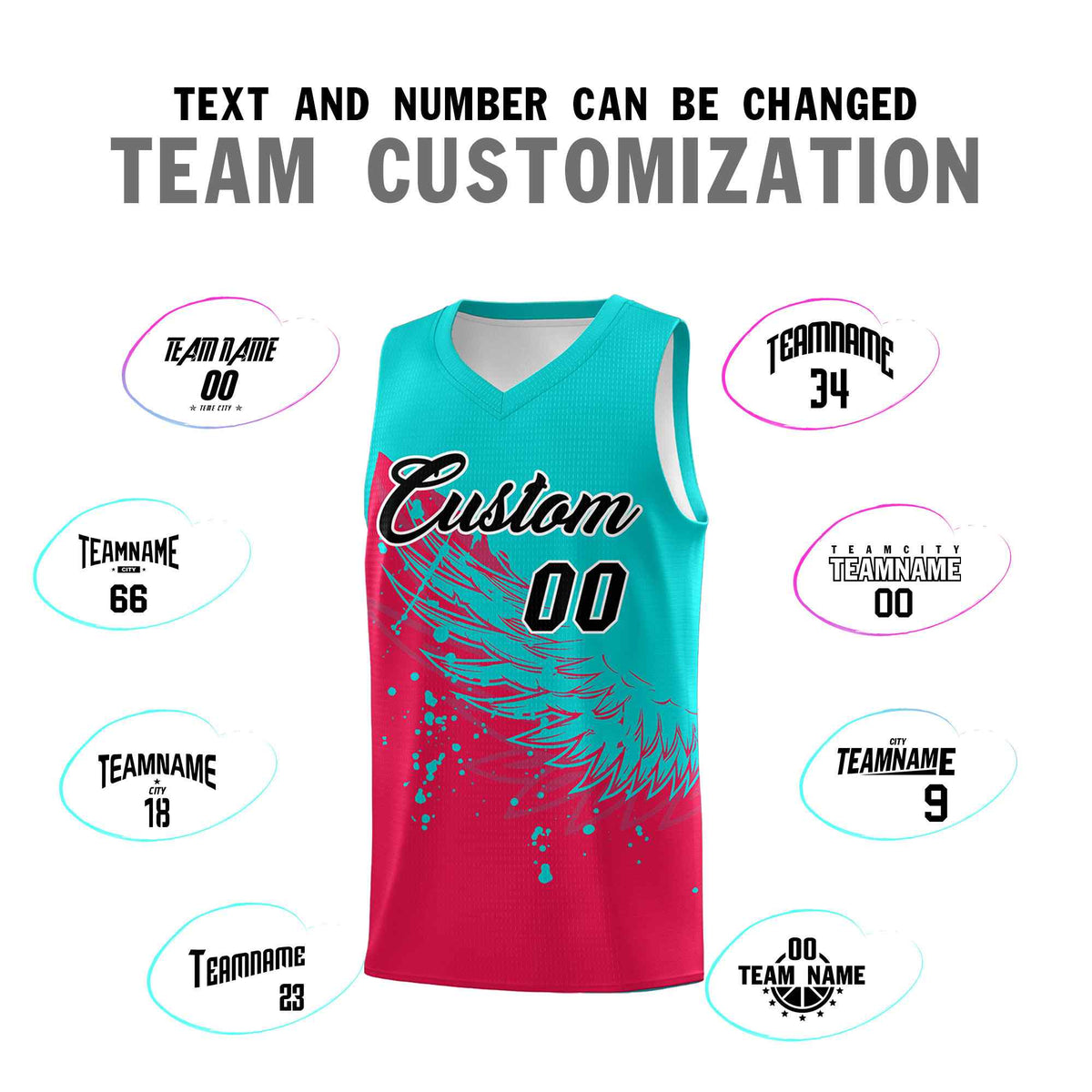 Custom Red Aqua Wing Pattern Sports Uniform Basketball Jersey| KXKSHOP