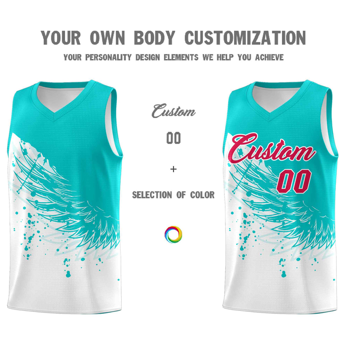 Custom White Aqua Wing Pattern Sports Uniform Basketball Jersey| KXKSHOP