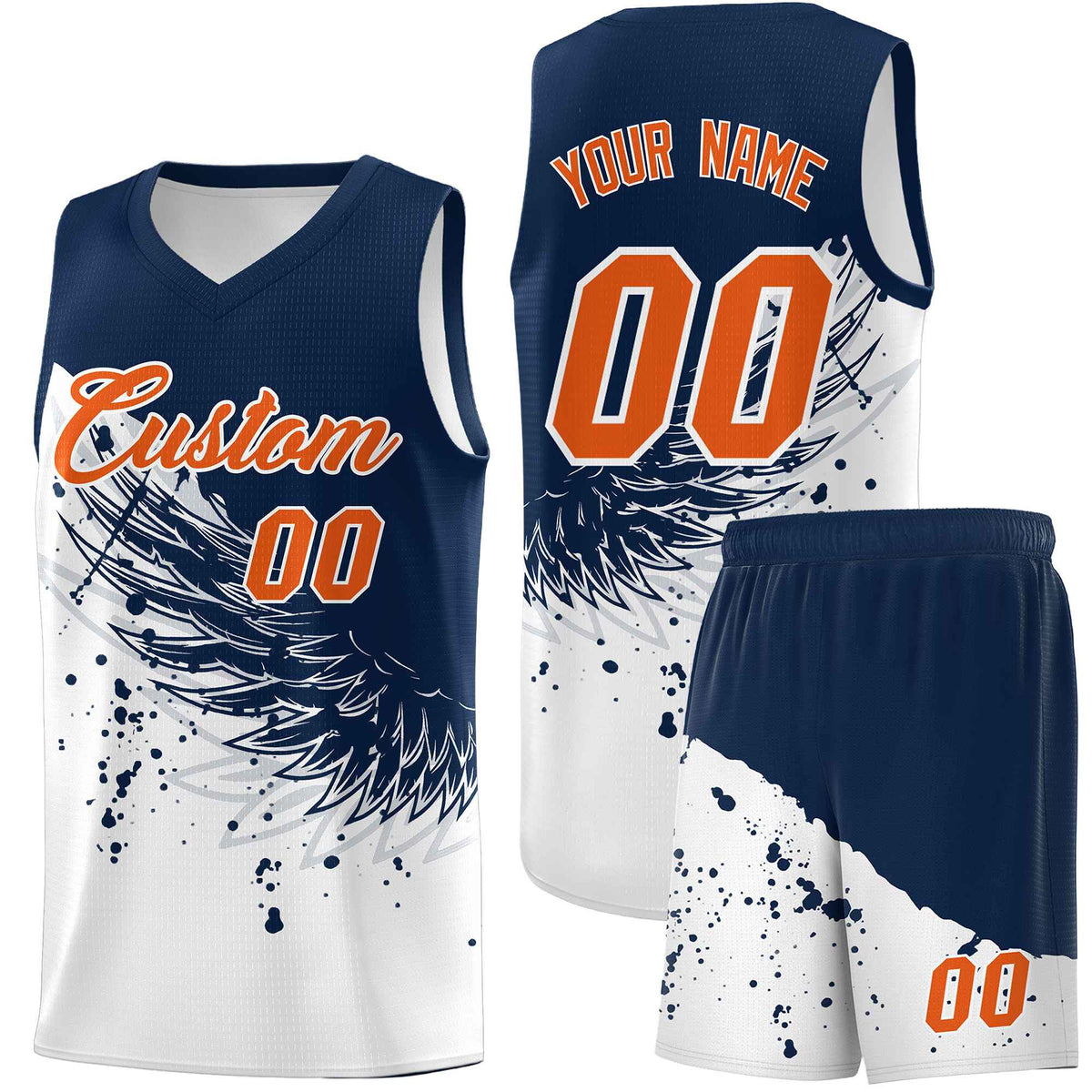 Custom White Navy Wing Pattern Sports Uniform Basketball Jersey| KXKSHOP