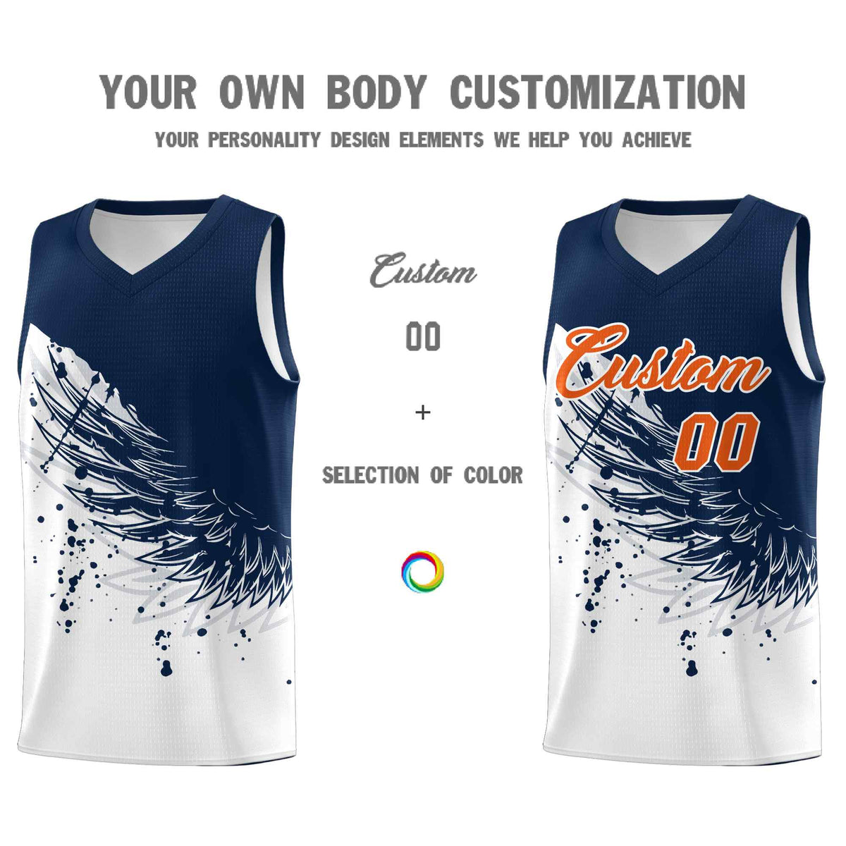 Custom White Navy Wing Pattern Sports Uniform Basketball Jersey| KXKSHOP