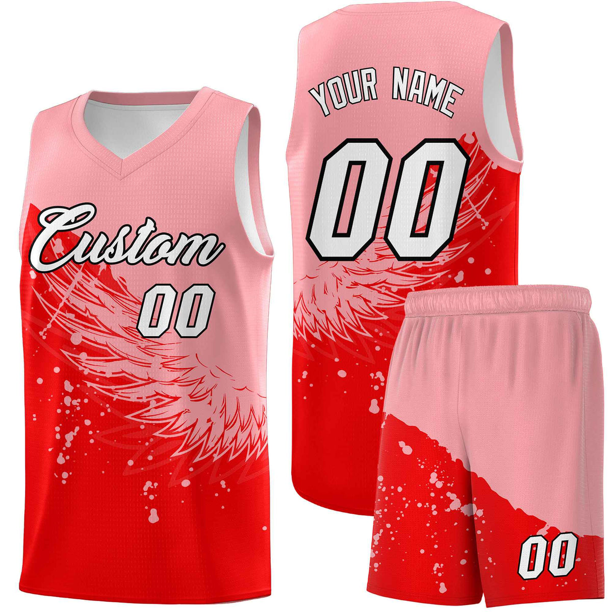 Custom Light Red Light Pink Wing Pattern Sports Uniform Basketball Jersey| KXKSHOP