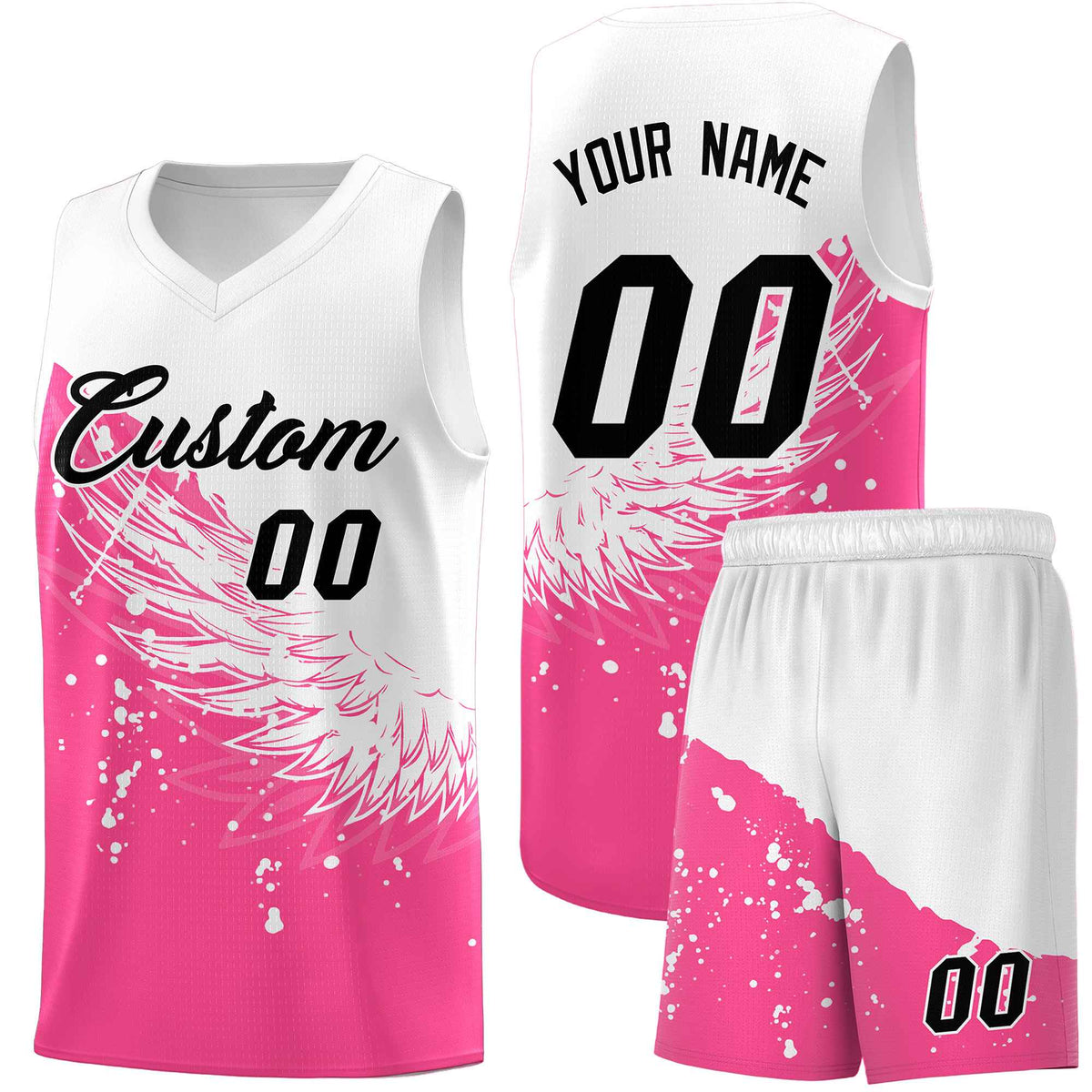Custom Pink White Wing Pattern Sports Uniform Basketball Jersey| KXKSHOP
