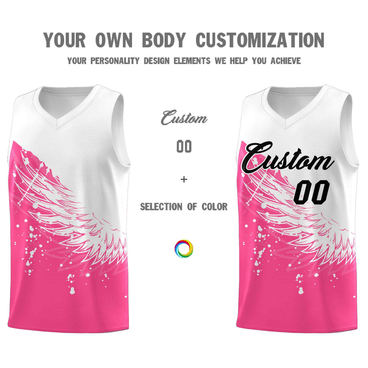 Custom Pink White Wing Pattern Sports Uniform Basketball Jersey| KXKSHOP