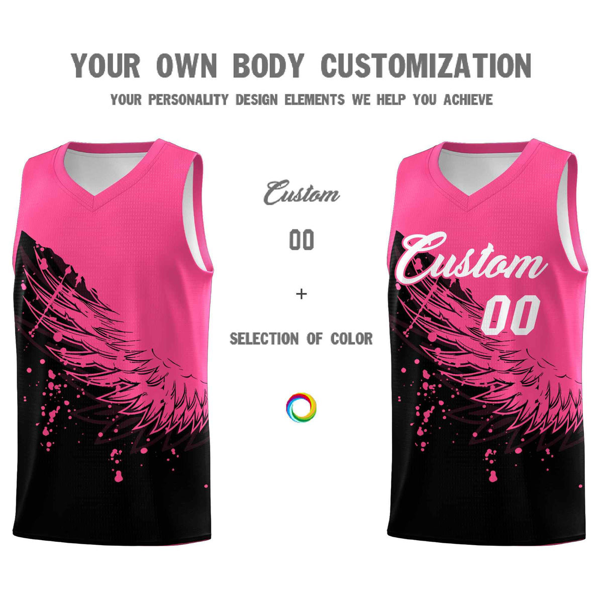 Custom Black Pink Wing Pattern Sports Uniform Basketball Jersey| KXKSHOP