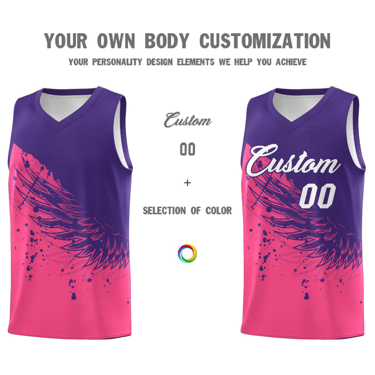 Custom Pink Purple Wing Pattern Sports Uniform Basketball Jersey| KXKSHOP