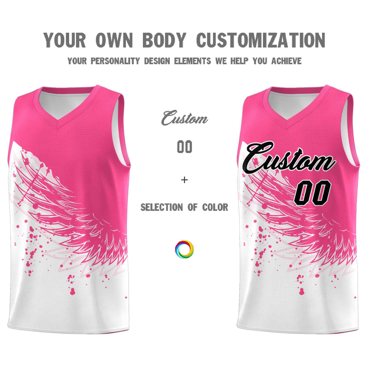 Custom White Pink Wing Pattern Sports Uniform Basketball Jersey| KXKSHOP