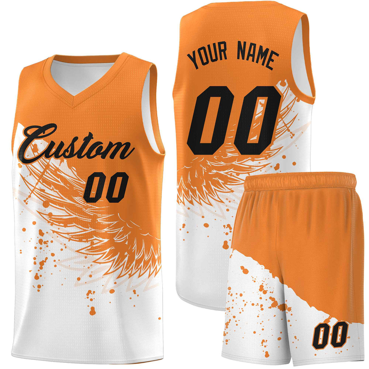 Custom White Gold Orange Wing Pattern Sports Uniform Basketball Jersey| KXKSHOP