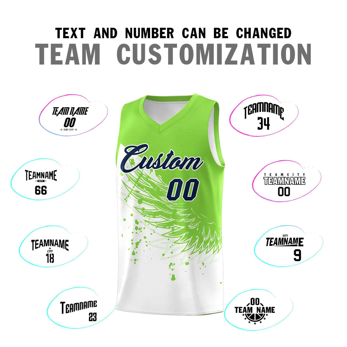 Custom White Fluorescent Green Wing Pattern Sports Uniform Basketball Jersey| KXKSHOP