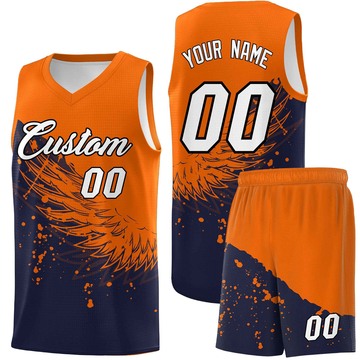 Custom Navy Orange Wing Pattern Sports Uniform Basketball Jersey| KXKSHOP
