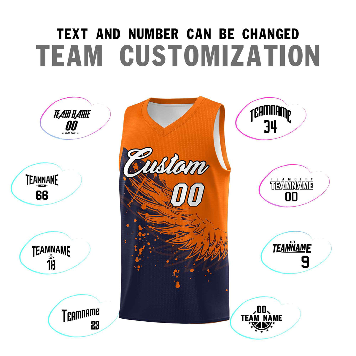 Custom Navy Orange Wing Pattern Sports Uniform Basketball Jersey| KXKSHOP