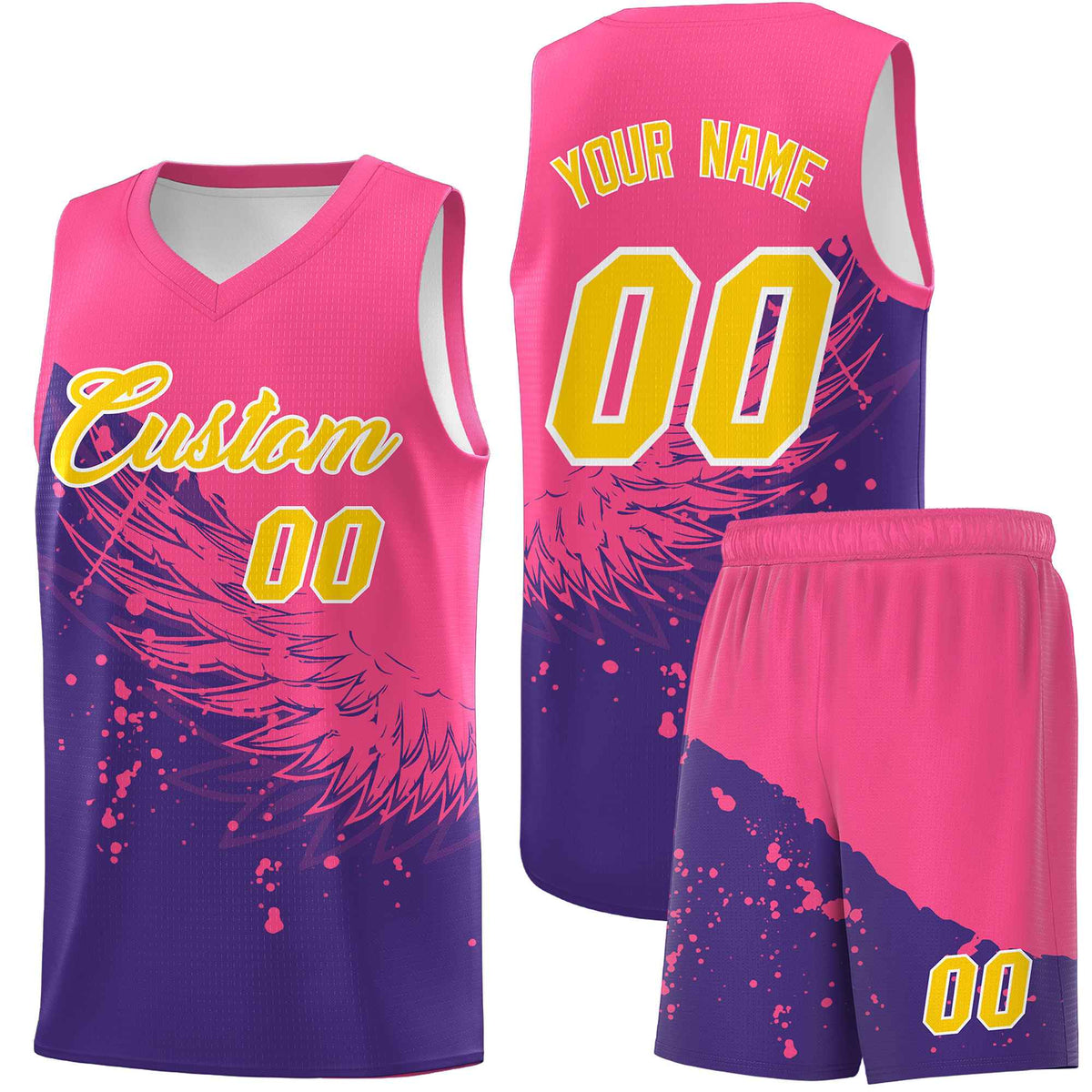 Custom Purple Pink Wing Pattern Sports Uniform Basketball Jersey| KXKSHOP