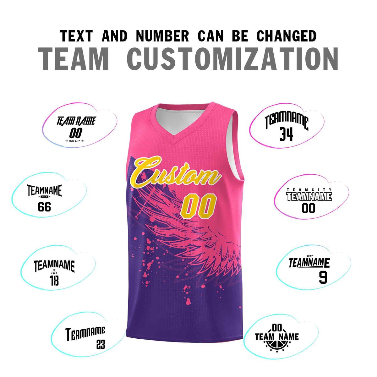 Custom Purple Pink Wing Pattern Sports Uniform Basketball Jersey| KXKSHOP