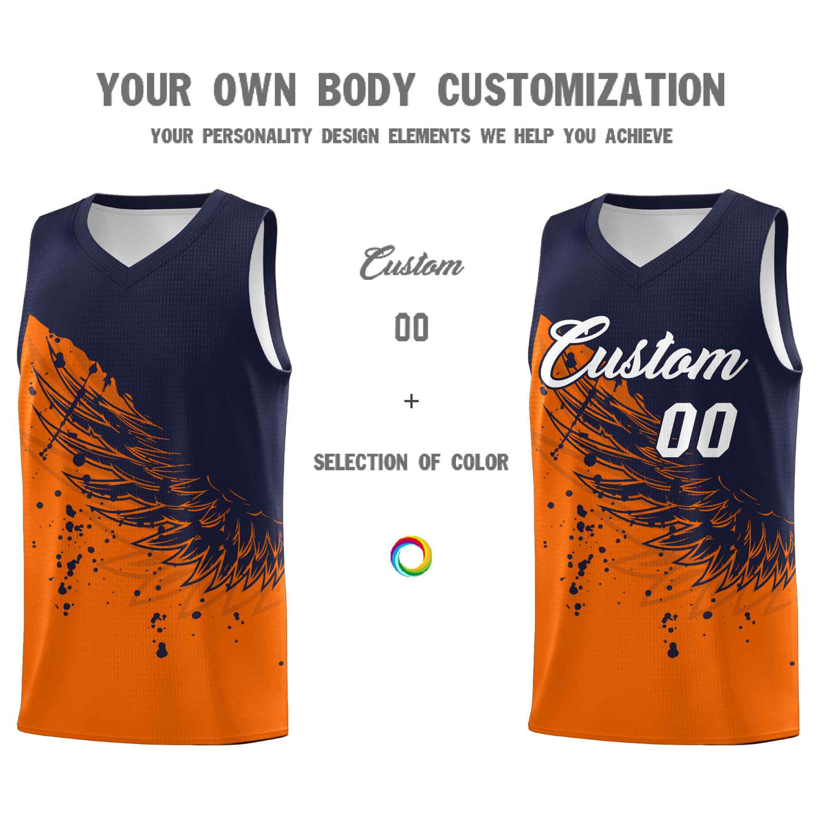 Custom Orange Navy Wing Pattern Sports Uniform Basketball Jersey| KXKSHOP