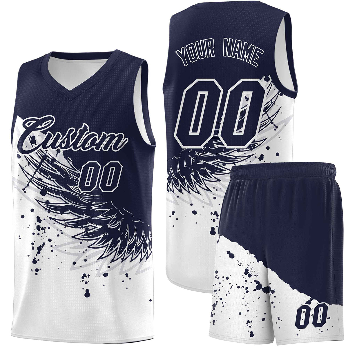 Custom White Navy Wing Pattern Sports Uniform Basketball Jersey| KXKSHOP