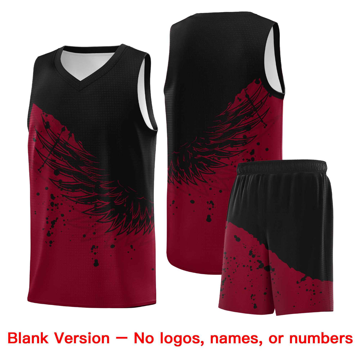 Custom Crimson Black Wing Pattern Sports Uniform Basketball Jersey| KXKSHOP