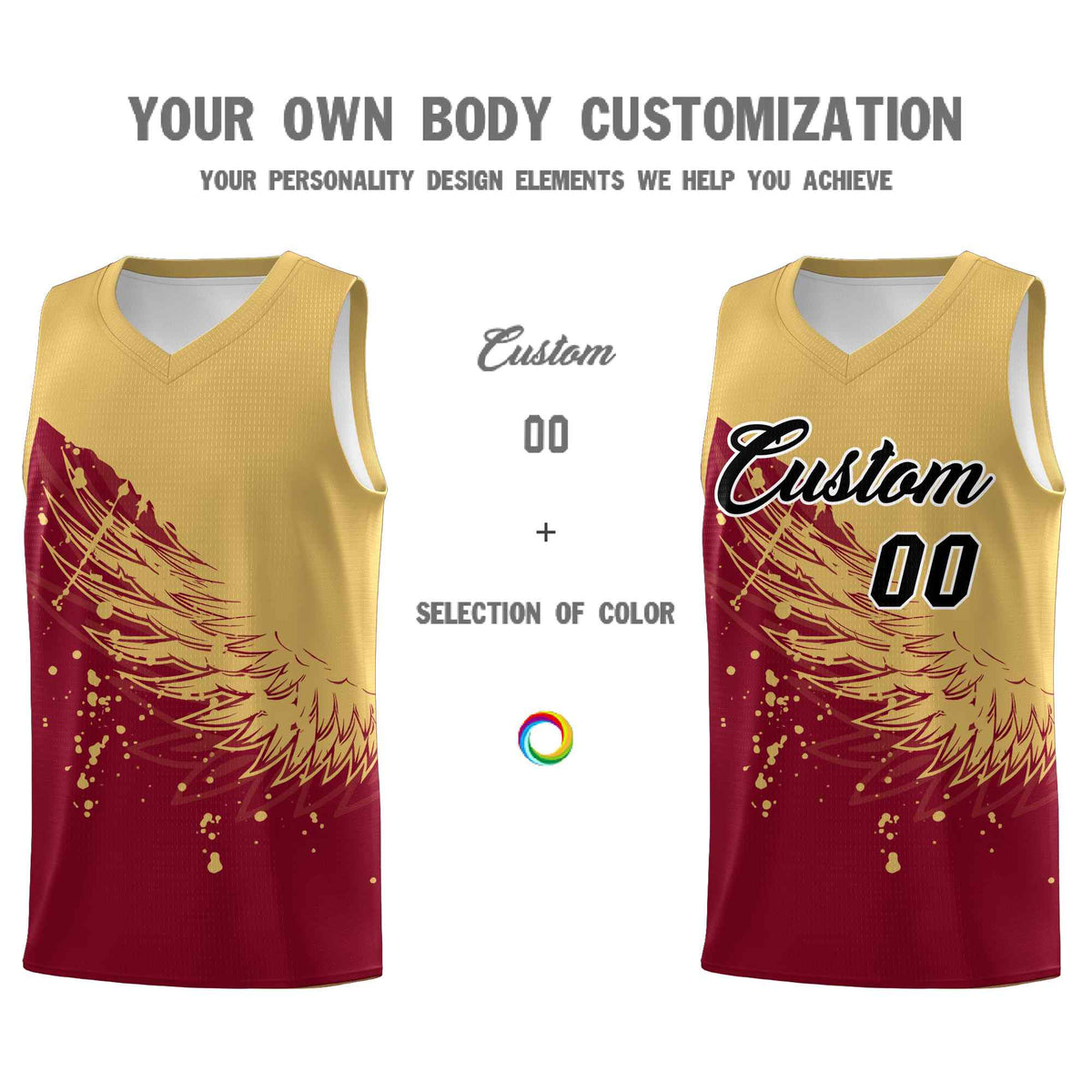 Custom Crimson Old Gold Wing Pattern Sports Uniform Basketball Jersey| KXKSHOP