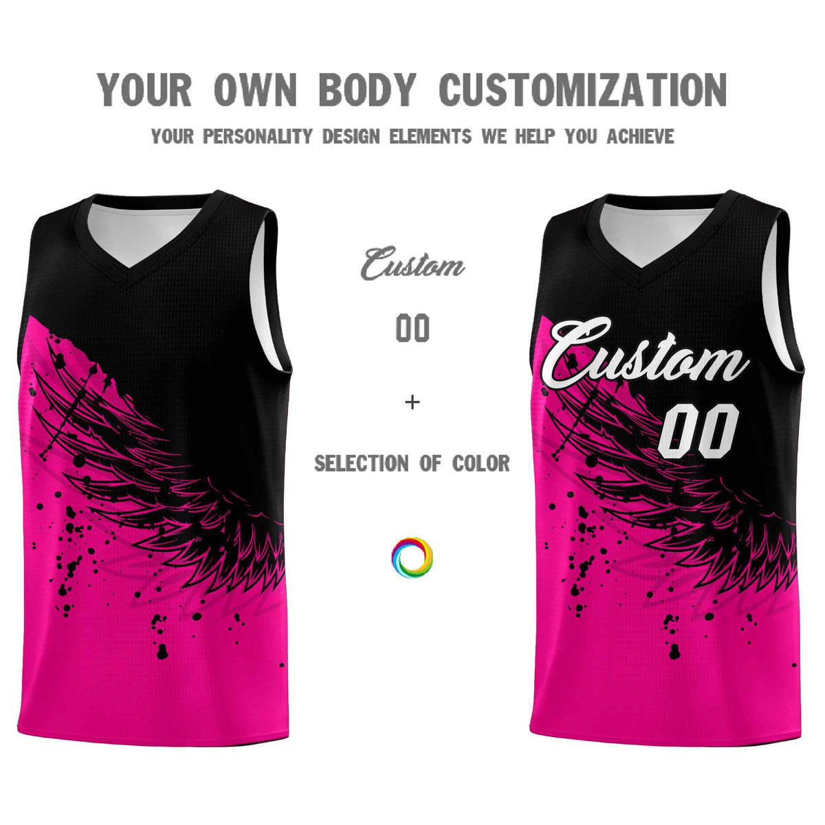Custom Pink Black Wing Pattern Sports Uniform Basketball Jersey| KXKSHOP