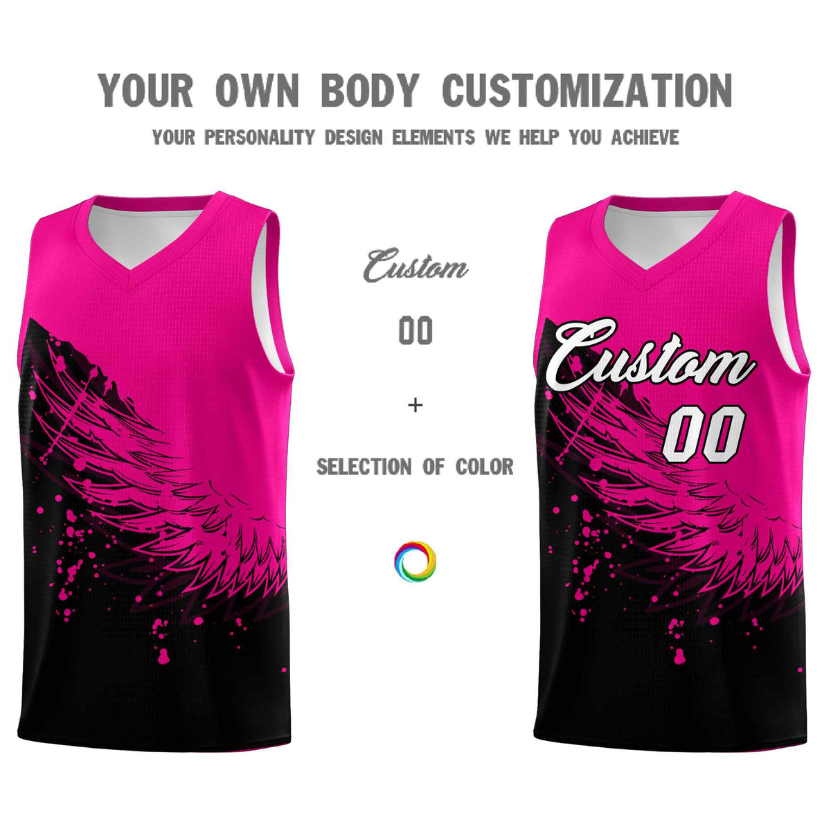 Custom Black Pink Wing Pattern Sports Uniform Basketball Jersey| KXKSHOP