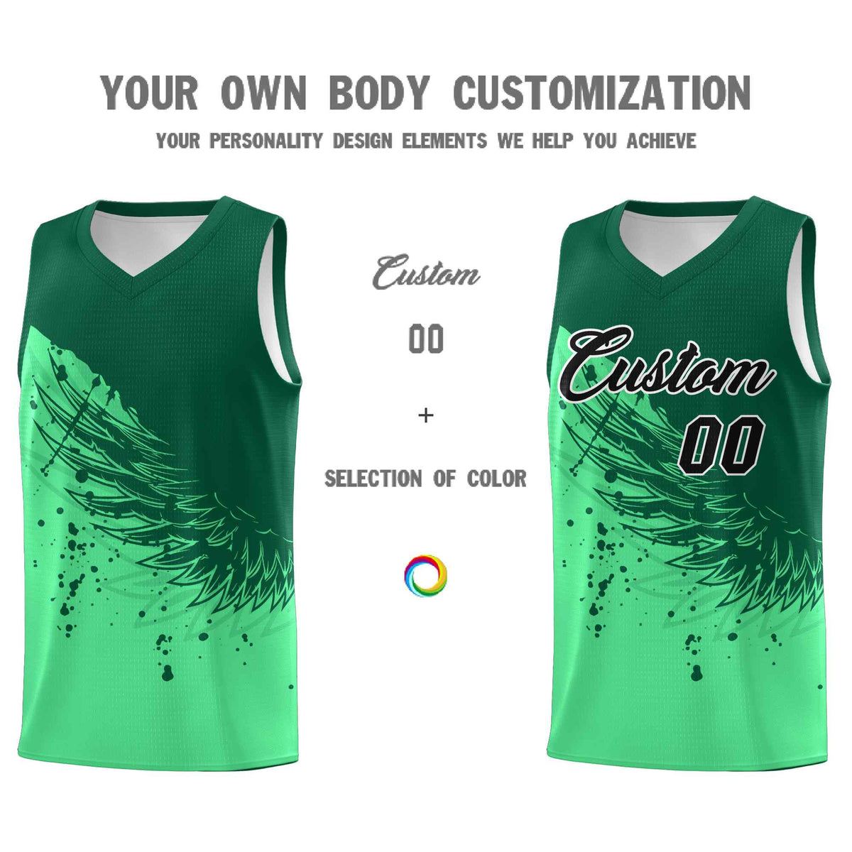Custom Green Kelly Green Wing Pattern Sports Uniform Basketball Jersey| KXKSHOP