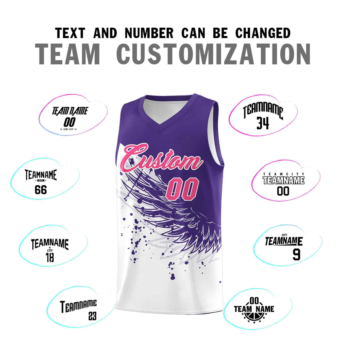 Custom White Purple Wing Pattern Sports Uniform Basketball Jersey| KXKSHOP