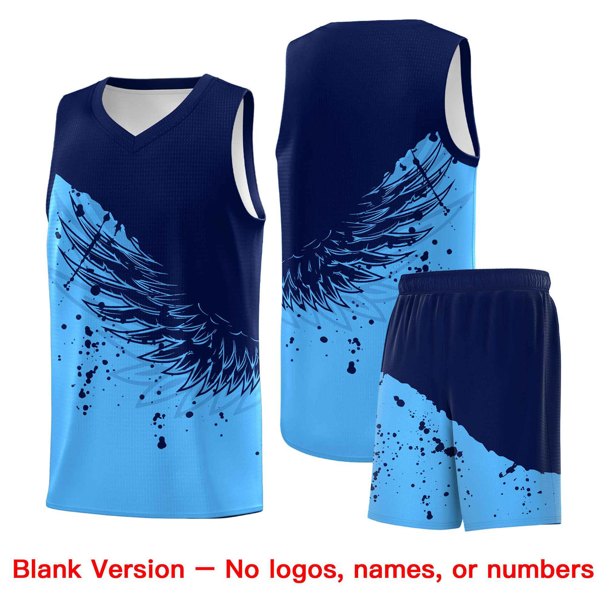 Custom Powder Blue Navy Wing Pattern Sports Uniform Basketball Jersey| KXKSHOP