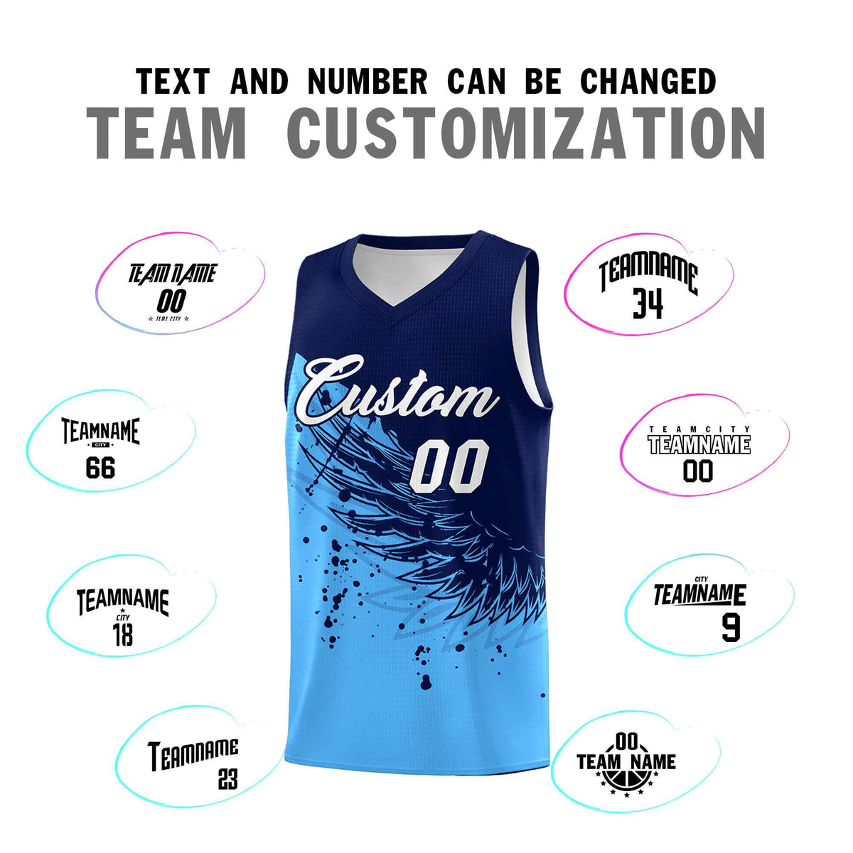 Custom Powder Blue Navy Wing Pattern Sports Uniform Basketball Jersey| KXKSHOP