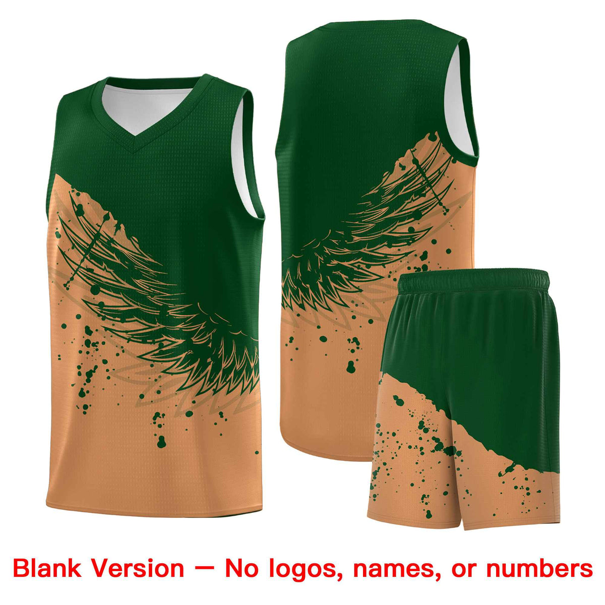 Custom Buckskin Brown Green Wing Pattern Sports Uniform Basketball Jersey| KXKSHOP