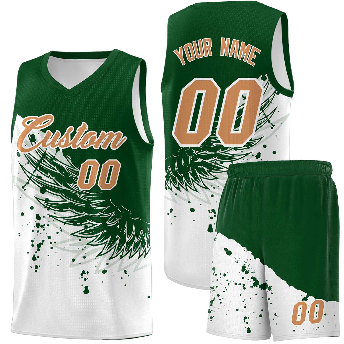 Custom White Green Wing Pattern Sports Uniform Basketball Jersey| KXKSHOP