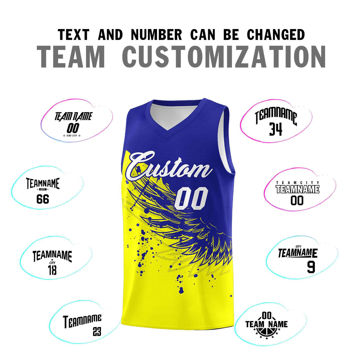 Custom Fluorescent Yellow Royal Wing Pattern Sports Uniform Basketball Jersey| KXKSHOP