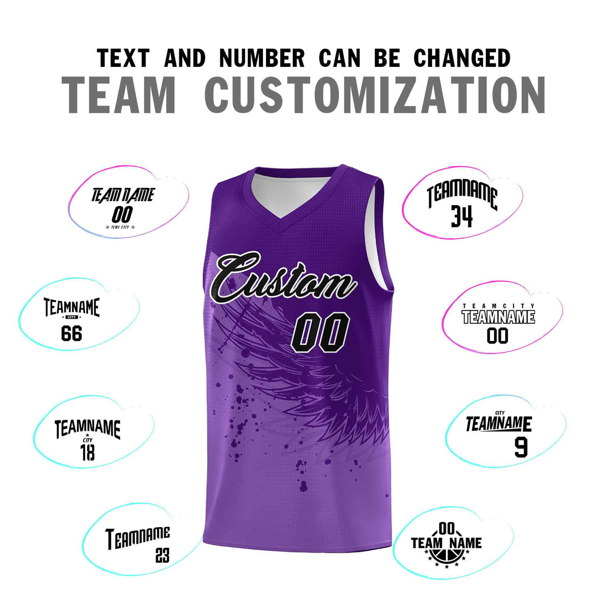 Custom Light Purple Purple Wing Pattern Sports Uniform Basketball Jersey| KXKSHOP