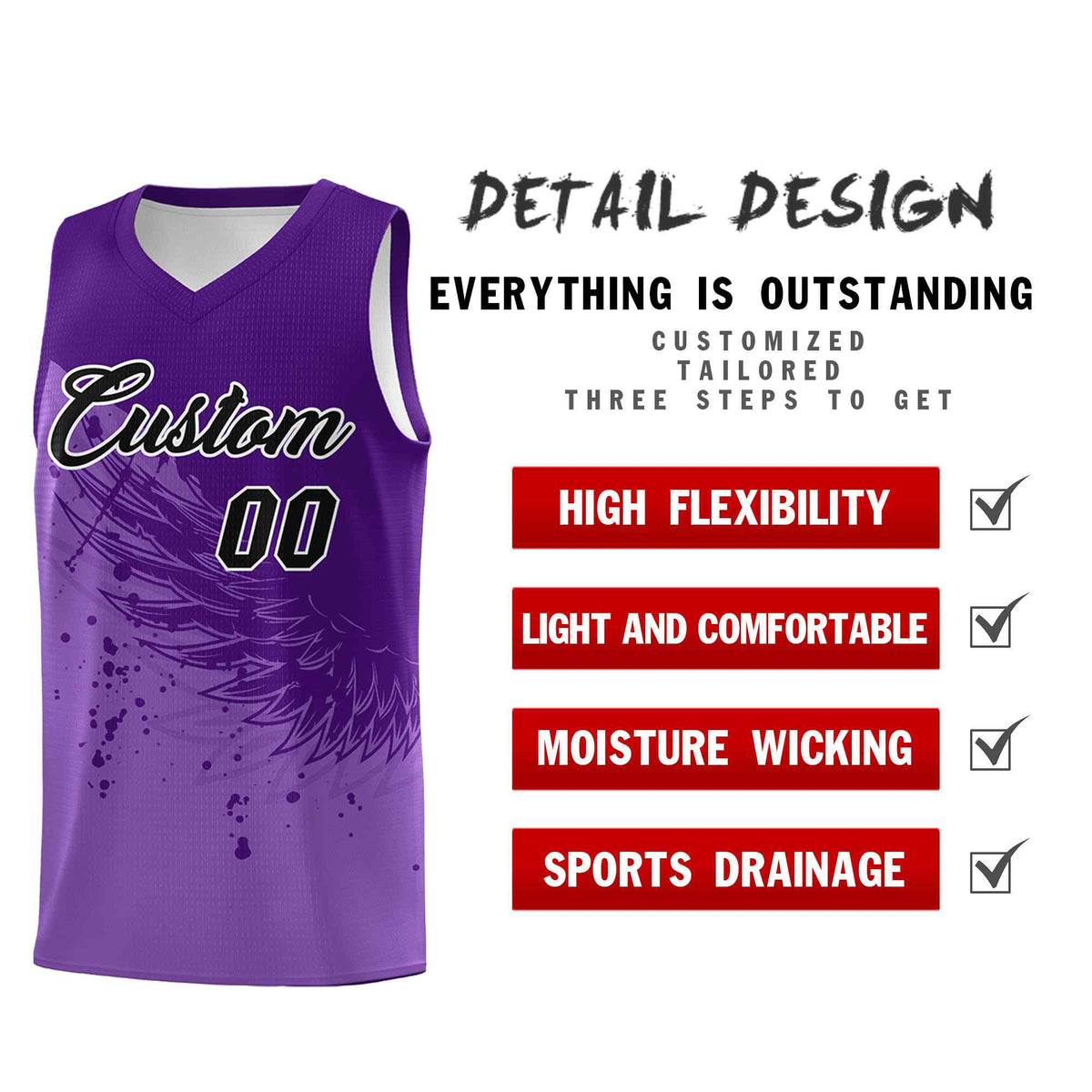 Custom Light Purple Purple Wing Pattern Sports Uniform Basketball Jersey| KXKSHOP