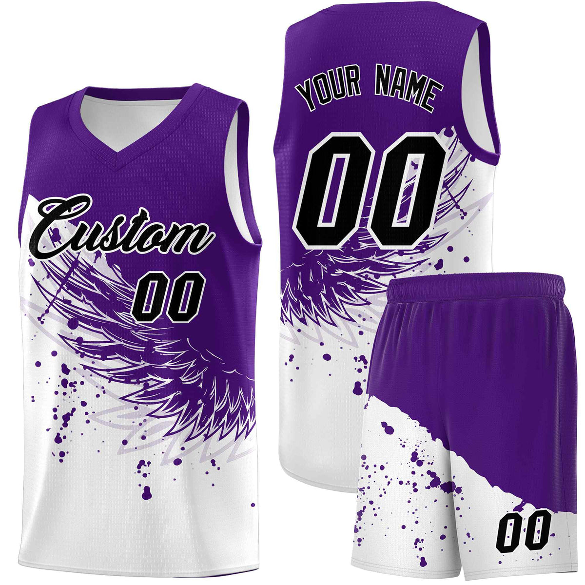 Custom White Purple Wing Pattern Sports Uniform Basketball Jersey| KXKSHOP