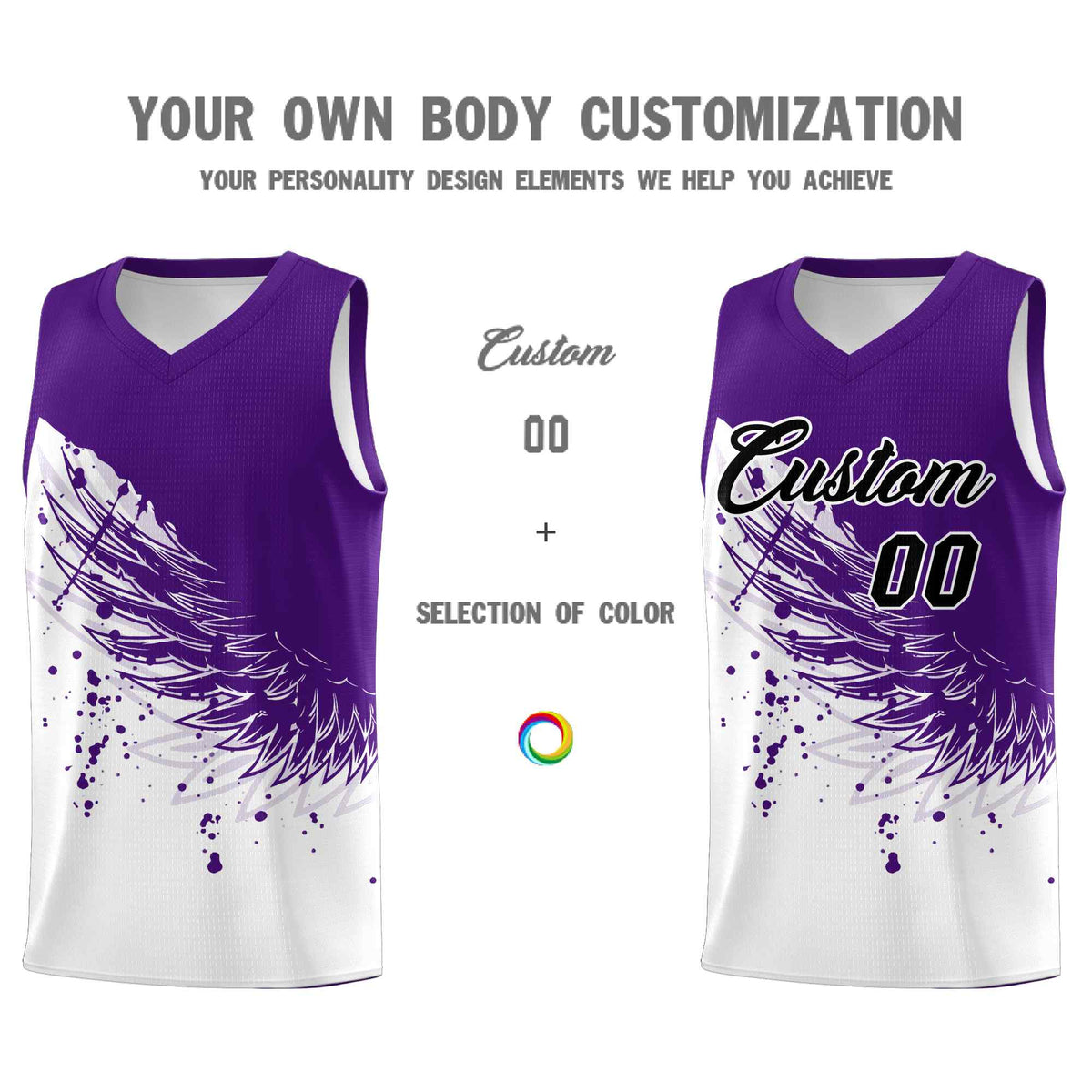 Custom White Purple Wing Pattern Sports Uniform Basketball Jersey| KXKSHOP