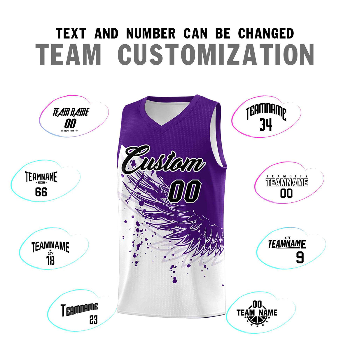 Custom White Purple Wing Pattern Sports Uniform Basketball Jersey| KXKSHOP