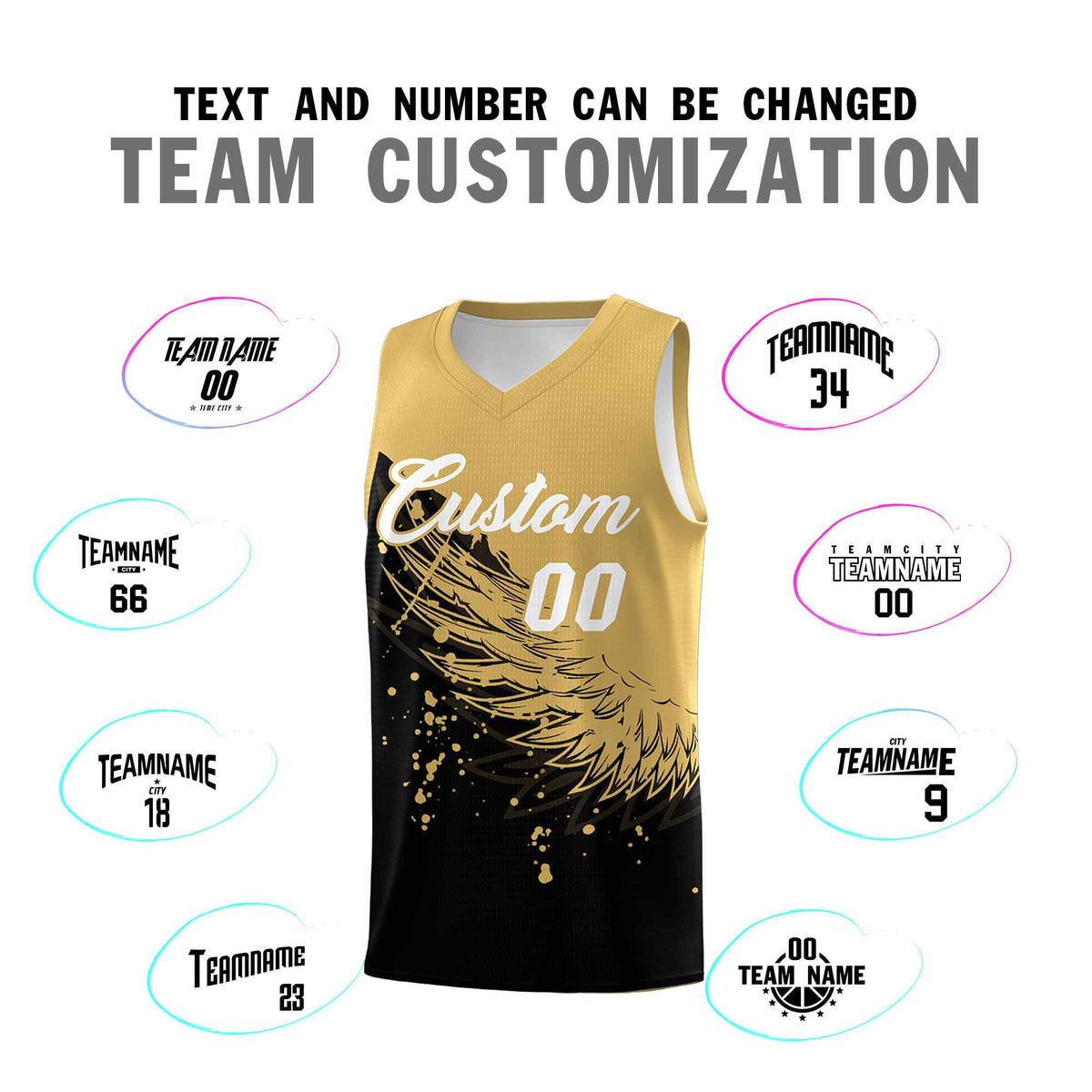 Custom Black Old Gold Wing Pattern Sports Uniform Basketball Jersey| KXKSHOP