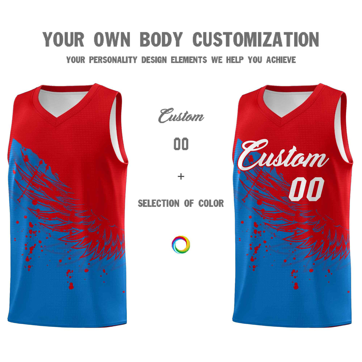 Custom Royal Red Wing Pattern Sports Uniform Basketball Jersey| KXKSHOP