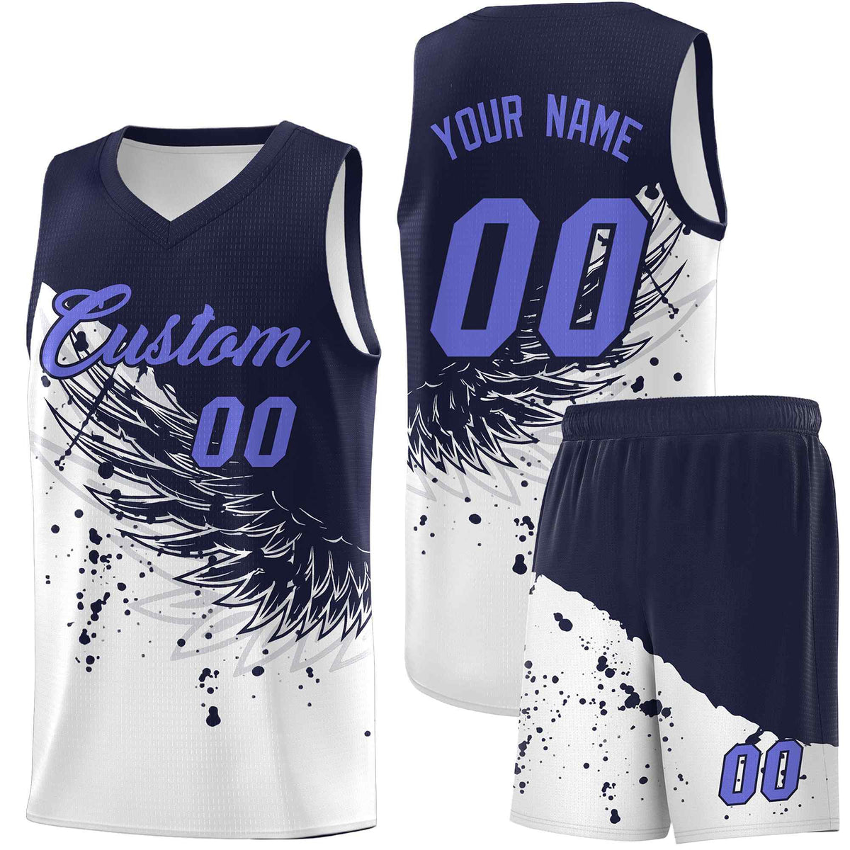 Custom White Navy Wing Pattern Sports Uniform Basketball Jersey| KXKSHOP