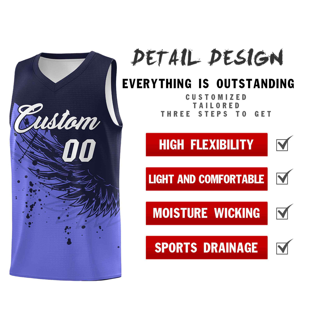 Custom Purple Navy Wing Pattern Sports Uniform Basketball Jersey| KXKSHOP