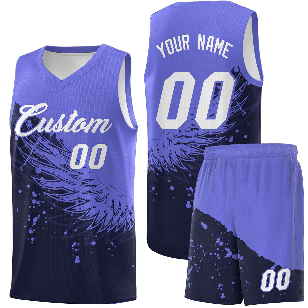 Custom Navy Purple Wing Pattern Sports Uniform Basketball Jersey| KXKSHOP