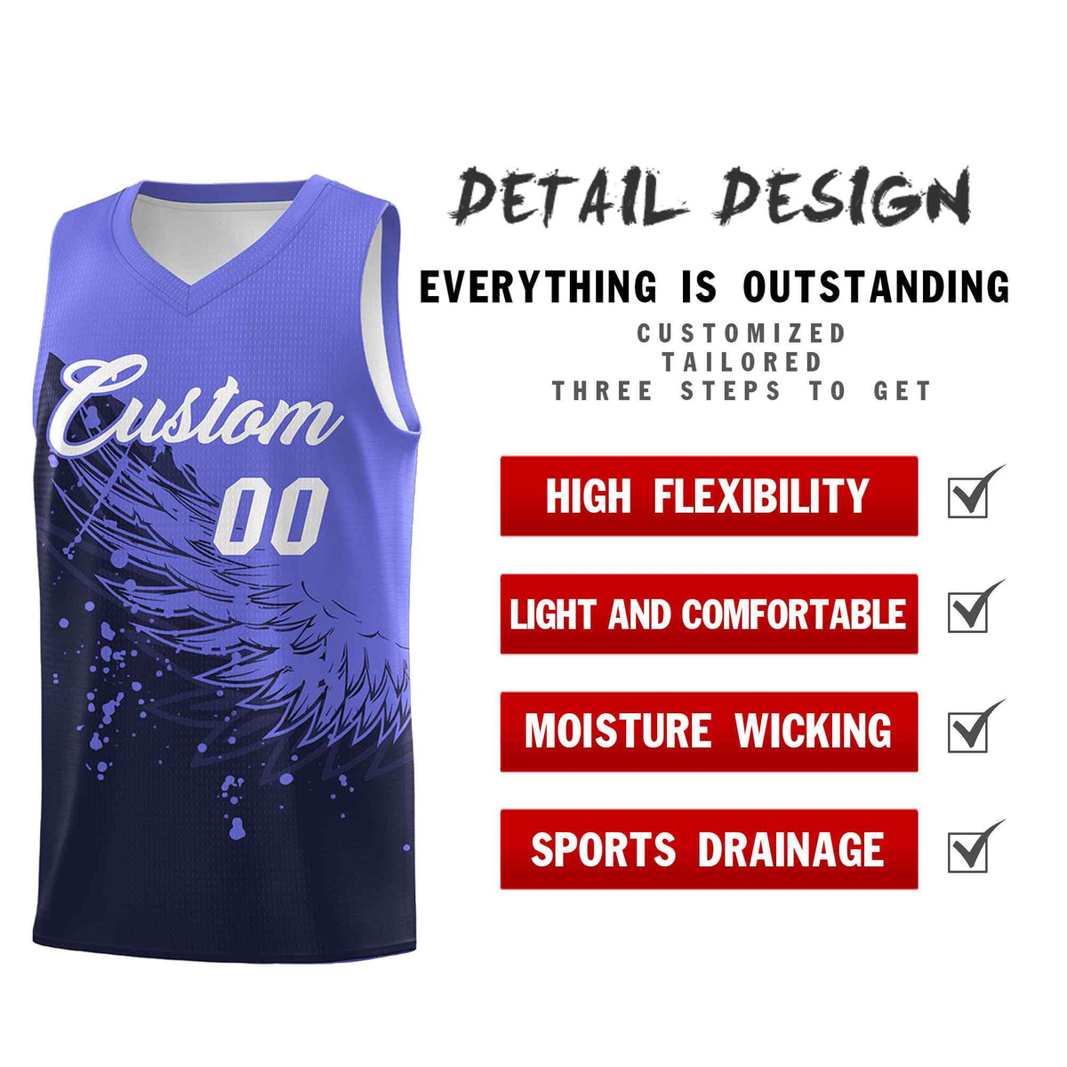 Custom Navy Purple Wing Pattern Sports Uniform Basketball Jersey| KXKSHOP