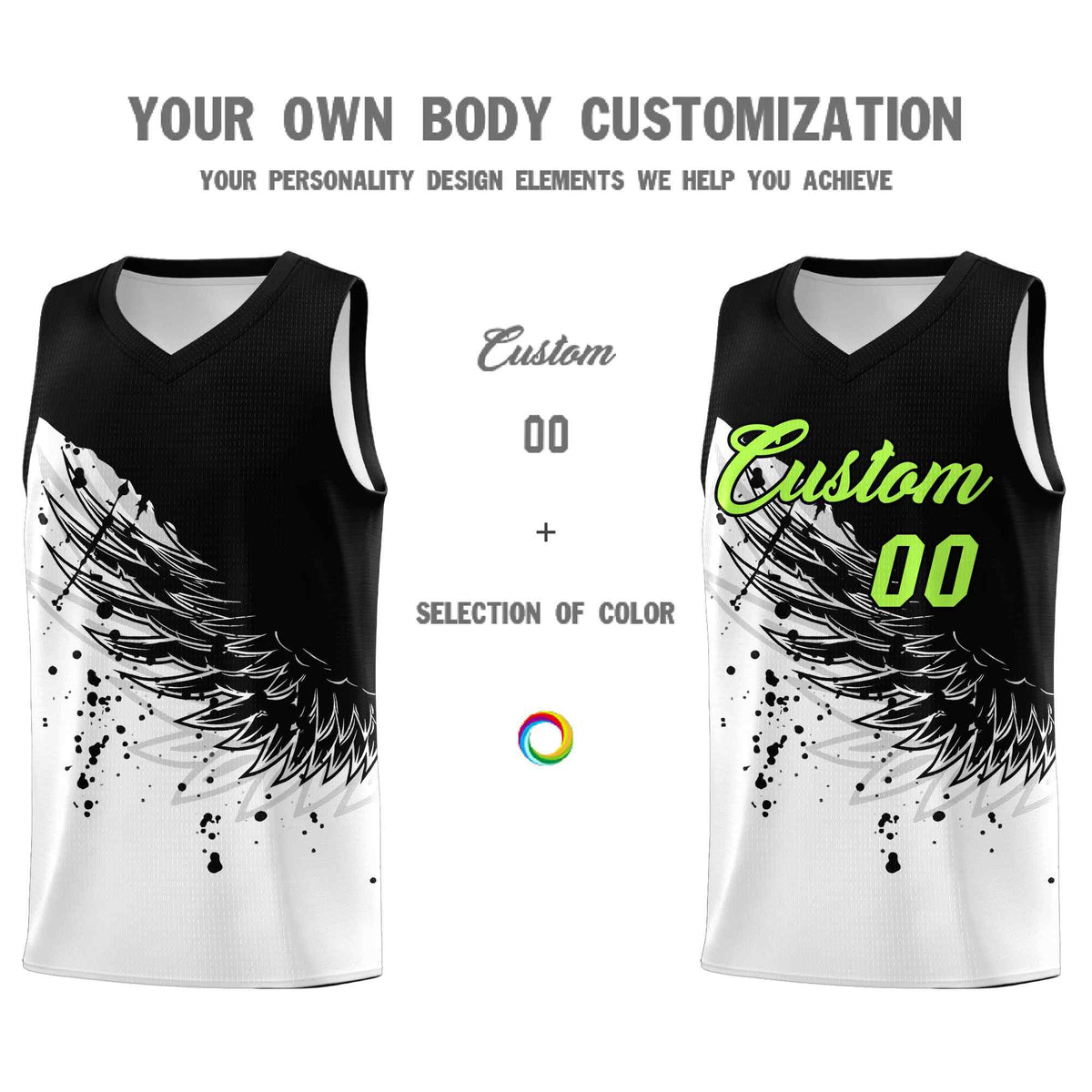 Custom White Black Wing Pattern Sports Uniform Basketball Jersey| KXKSHOP