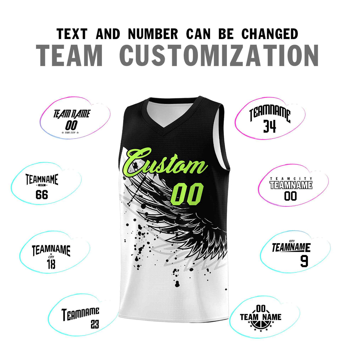 Custom White Black Wing Pattern Sports Uniform Basketball Jersey| KXKSHOP