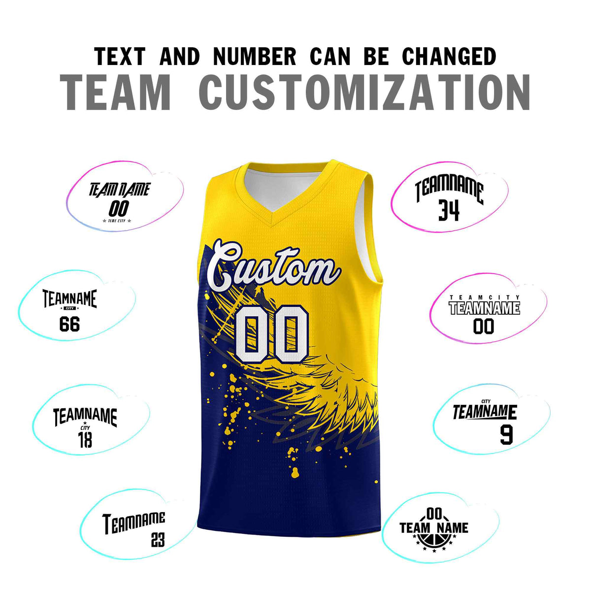 Custom Navy Gold Wing Pattern Sports Uniform Basketball Jersey
