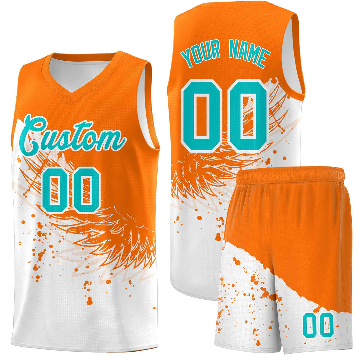 Custom White Orange Wing Pattern Sports Uniform Basketball Jersey